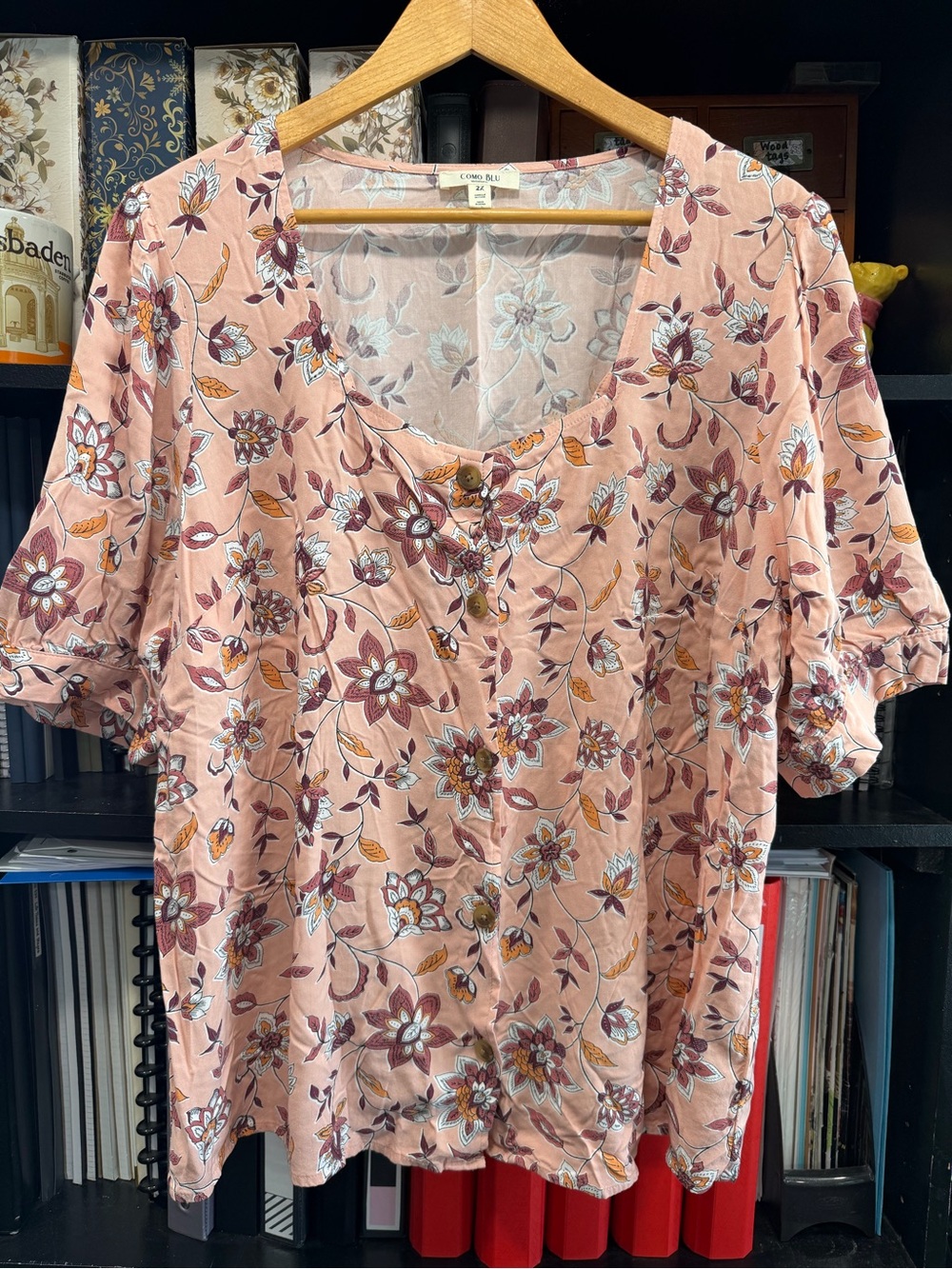 COMO BLU Floral Button-Front Pink Women’s Blouse